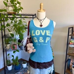Vintage Y2K Juicy Couture Blue "Love G&P" Tank‎ Top Womens Small 2000s MUSA RARE